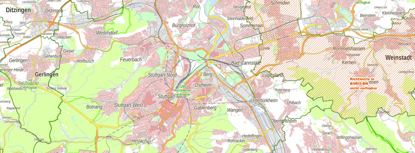 Bodenrichtwertkarte Stuttgart (Beispieldarstellung)