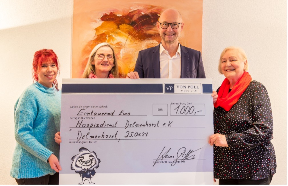 V.l.n.r: Koordinatorin Carolin Pleis, Vorstandsmitglied Sigrid Schierloh, Geschäftsstellenleiter Heinz Stoffels und Vorsitzende Ilse Grüttner. (Foto: von Poll Immobilien GmbH, Anna-Laura Klug)