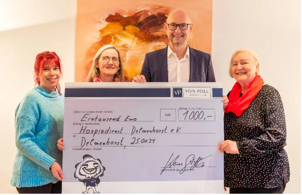 Από αριστερά προς τα δεξιά: η συντονίστρια Carolin Pleis, το μέλος του διοικητικού συμβουλίου Sigrid Schierloh, ο διευθυντής υποκαταστήματος Heinz Stoffels και η πρόεδρος Ilse Grüttner. (Φωτογραφία: von Poll Immobilien GmbH, Anna-Laura Klug)