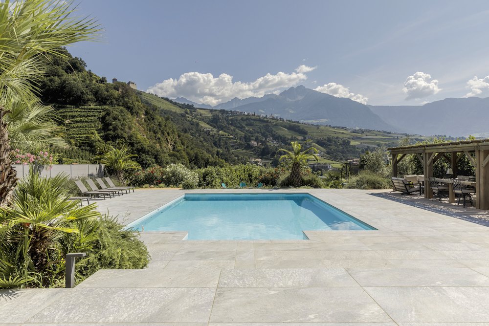 Ampia piscina con vista sulla natura