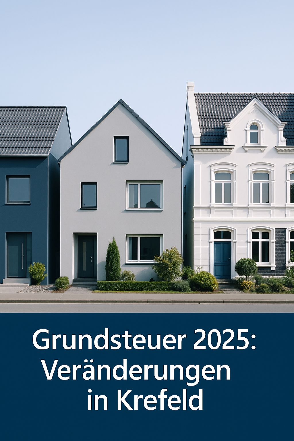 Neubauhäuser und Bestandsimmobilien in einer Straßenreihe